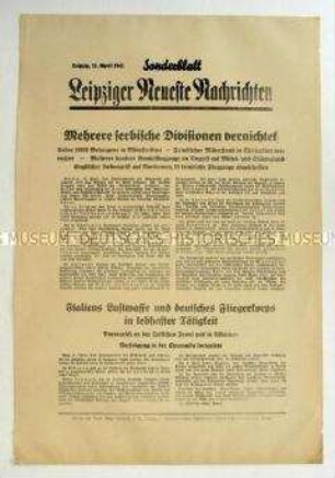 Sonderblatt der "Leipziger Neuesten Nachrichten" zur Zerschlagung serbischer Divisonen durch die Wehrmacht