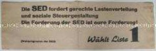 Maueranschlag mit Wahlpropaganda der SED zu den Gemeindewahlen 1946