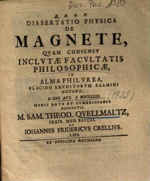 Dissertatio Physcia De magnete