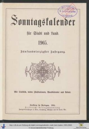 45. Jahrgang: Sonntagskalender für Stadt und Land