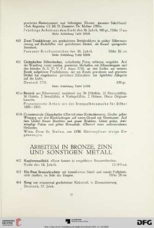 Arbeiten in Bronze, Zinn und sonstigen Metall (Nr. 412-417)