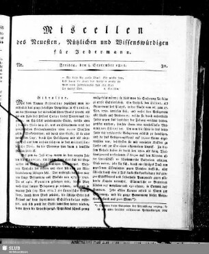 Miscellen des Neuesten, Nützlichen und Wissenswürdigen für Jedermann