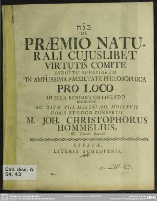 De Praemio Naturali Cuiuslibet Virtutis Comite
