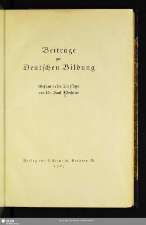 Beiträge zur deutschen Bildung : gesammelte Aufsätze