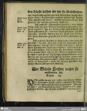 Der Bäpste Hoffart woher sie entstanden sey. Caput 14.