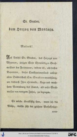 Sr. Gnaden, dem Herzog von Montagu.