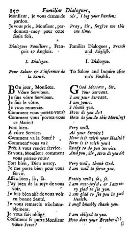 Dialogues Familiers, Francoise & Anglois. Familiar Dialogues, French and English.