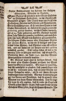 Kurtze Beschreibung des Lebens der seeligen Gertruden, Abbtißin in Sachsen.