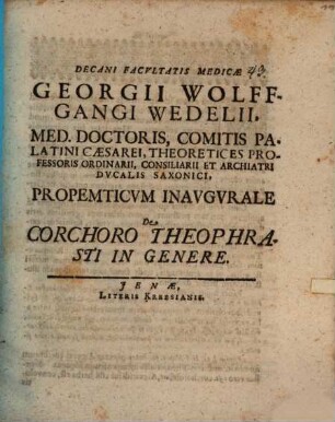 Propempticon inaug. de corchoro Theophrasti in genere