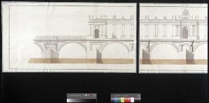 Aufriss eines Teils der Augustusbrücke mit dem Projekt der Kolonnade