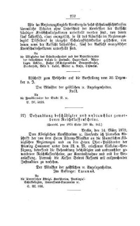 Behandlung beschädigter und unbrauchbar gewordener Reichskassenscheine : [I. Allgemeine Verhältnisse der Behörden und Beamten]