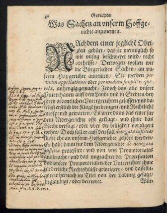Was Sachen an unserm Hoffgerichte anzunemen.