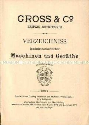 Verzeichnis landwirthschaftlicher Maschinen und Geräthe