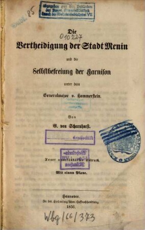 Die Verteidigung der Stadt Menin und die Selbstbefreiung der Garnison unter dem Generalmajor v. Hammerstein