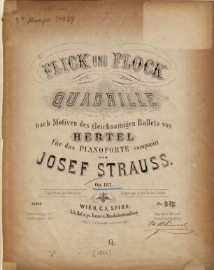 Flick und Flock : Quadrille nach Motiven d. gleichn. Ballets von Hertel ; für d. Pianoforte ; op. 187