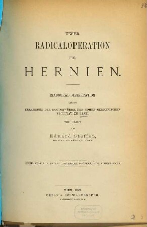 Ueber Radicaloperation der Hernien : Basler Diss.