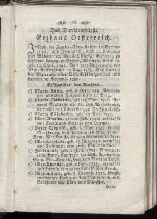 Das durchlauchtigste Erzhaus Oesterreich.