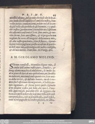 A M. Girolamo Molino.