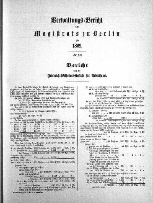 No. XII. Bericht über die Friedrich-Wilhelms-Anstalt für Arbeitsame