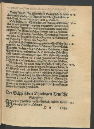 Der Bäpstischen Theologen Teutsche Schrifften.