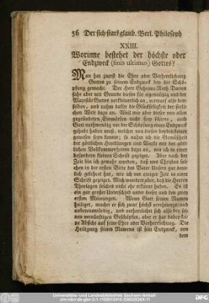 XXIII. Worinne bestehet der höchste oder Endzweck (finis ultimus) Gottes?