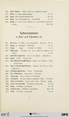 Schnitzereien in Holz und Elfenbein etc. (Nr. 651-670)