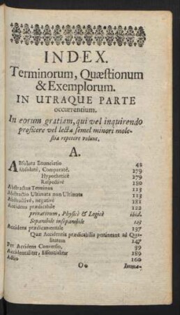 Index. Terminorum, Quaestionum & Exemplorum. In Utraque Parte occurrentium.