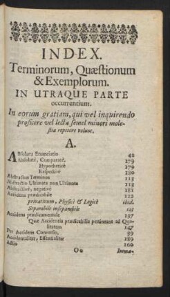 Index. Terminorum, Quaestionum & Exemplorum. In Utraque Parte occurrentium.