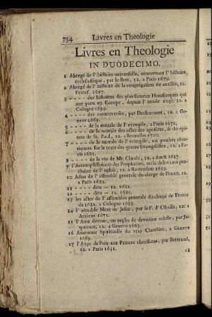 Livres en Theologie In Duodecimo