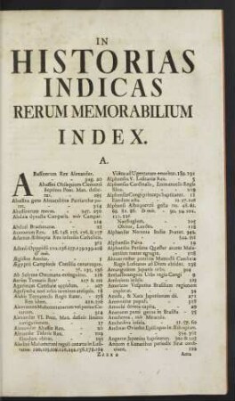 In Historias Indicas Rerum Memorabilium Index