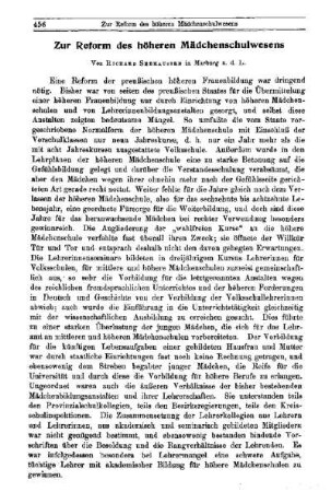 Zur Reform des höheren Mädchenschulwesens