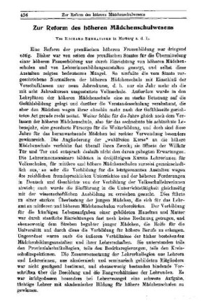 Zur Reform des höheren Mädchenschulwesens