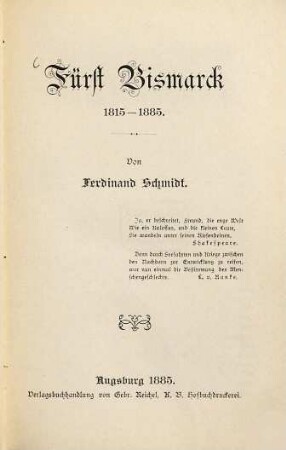 Fürst Bismarck : 1815-1885