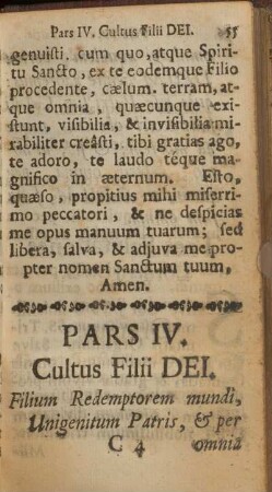 Pars IV. Cultus Filii Dei.