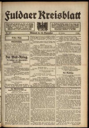 Erste Ausgabe vom Mittwoch, den 20. September 1916.