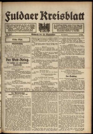 Erste Ausgabe vom Mittwoch, den 20. September 1916.