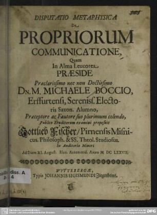 Disputatio metaphysica de propriorum communicatione