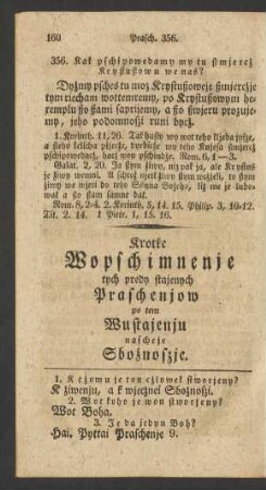 Krotke Wopschimnenje tych predy stajenych Praschenjow po tem Wustajenju nascheje Sboznoszje