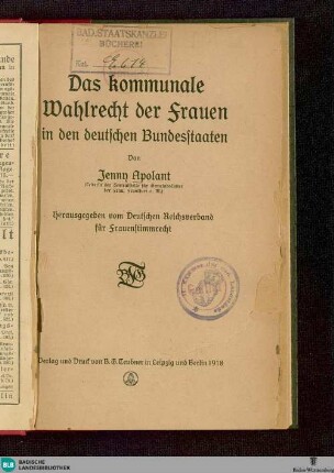 Das kommunale Wahlrecht der Frauen in den deutschen Bundesstaaten