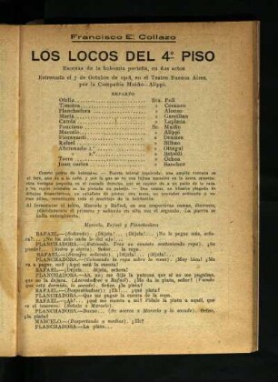 Los locos del 4° piso : escenas de la bohemia porteña, en dos actos