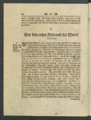 V. Von dem ersten Gebrauch des Worts Feudum