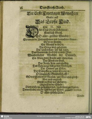 Der Erste Feyertag in Weinachten Stellet auff Das Große Kind