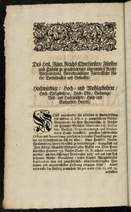 An Eine Hochlöbl. Allgemeine Reichs-Versammlung ...