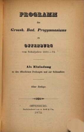 Programm : für das Schuljahr .... 1871/72
