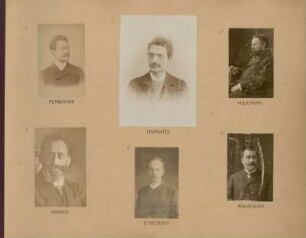 Bl. 1: Fotografien der Mathematiker Hermann Minkowski, Adolf Hurwitz, Paul Volkmann, Arthur Hirsch, Ernst Richard Neumann und Gerhard Kowalewski, 1920 - 1922