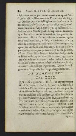 De Argumento. Cap. XXIX.