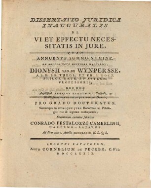 Diss. iur. inaug. de vi et effectu necessitatis in iure