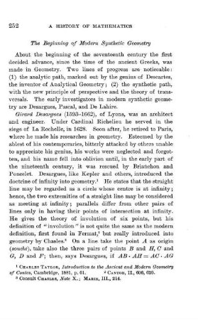The Beginning of Modern Synthetic Geometry.