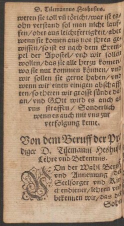 Von dem Beruff der Prediger D. Tilemanni Heshusii Lehre und Bekentnis.