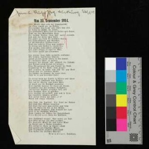 Gedicht, Rhein und Ruhr Zeitung 26.09.1914